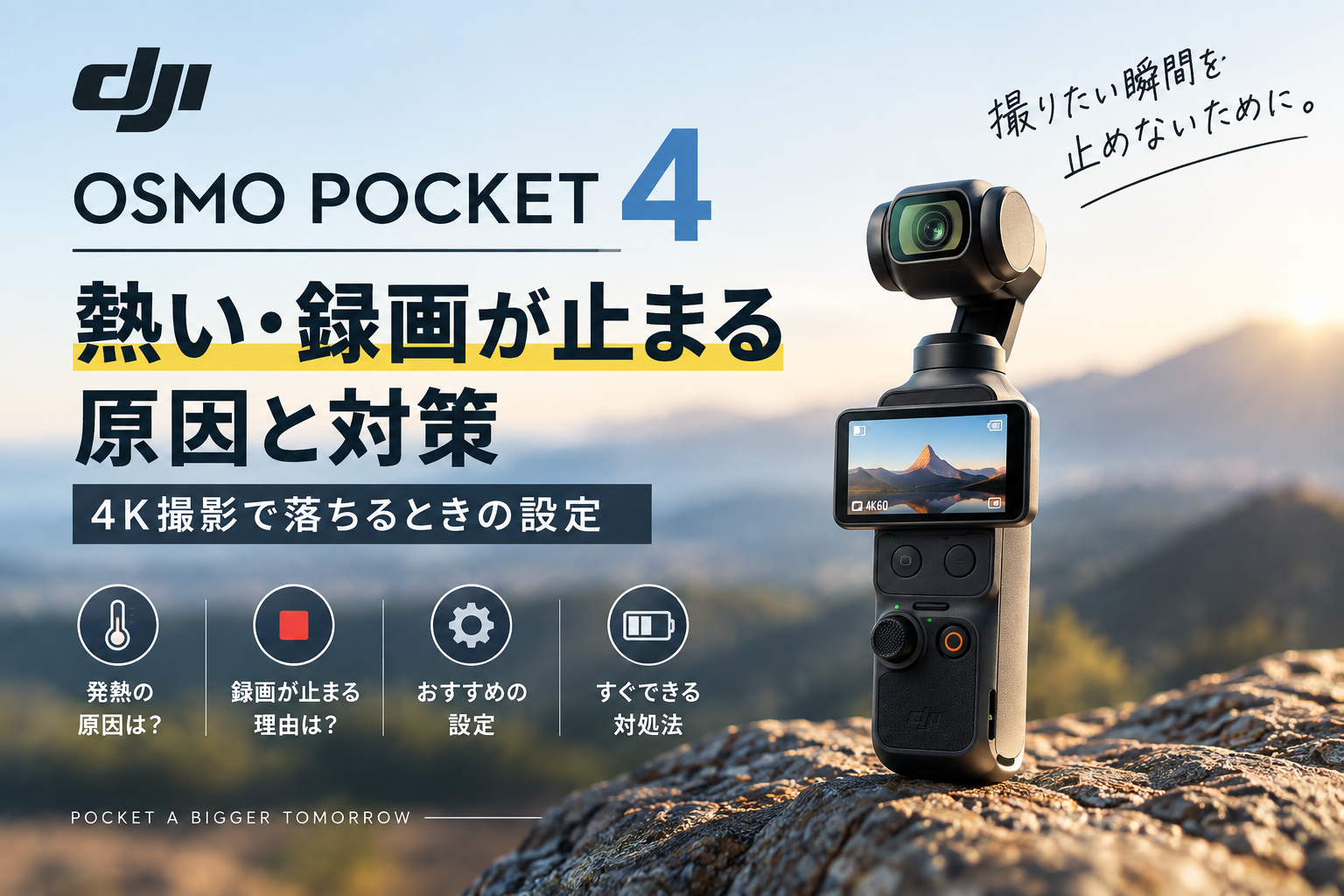 Osmo Pocket 4が熱い・録画が止まる原因と対策｜4K撮影で落ちるときの設定